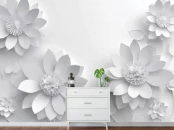 Papier Peint 3D Gris Fleurs Fleuri Panoramique Intissé 350x250 cm - Colle Inclus - Moderne XXL Papier Peint por Chambre Salon