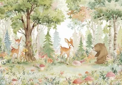 Papier Peint Enfant Forêt Animaux Intissé Panoramique 400x280 cm - Colle Inclus - Chambre Enfant - Moderne Papier Peint