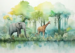 Papier Peint Enfant Forêt Animaux Intissé Panoramique 300x210 cm - Colle Inclus - Chambre Enfant - Moderne Papier Peint