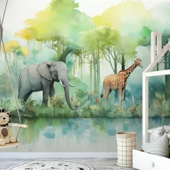Papier Peint Enfant Forêt Animaux Intissé Panoramique 300x210 cm - Colle Inclus - Chambre Enfant - Moderne Papier Peint