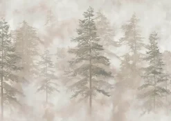 Papier Peint Panoramique Intissé Forêt Arbres Beige - 350x250 cm - Papier Peint Chambre et salon