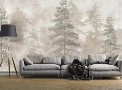Papier Peint Panoramique Intissé Forêt Arbres Beige - 350x250 cm - Papier Peint Chambre et salon