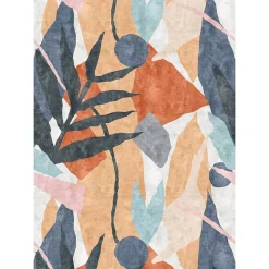 Papier peint panoramique intissé géométrique gris, bleu, orange, 4lés, L.280 x l.200cm IDPanneaux