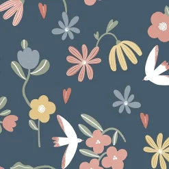 Papier peint pré-encollé vinyle fleuri Easy Roll GoodHome Blitz fleurs bleu l.53 x H.1005 cm