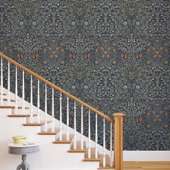 Papier vinyle intissé fleuri, fleurs de prunellier bleu L.1000 x l.52 cm William Morris Blackstorn