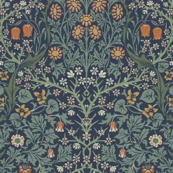 Papier vinyle intissé fleuri, fleurs de prunellier bleu L.1000 x l.52 cm William Morris Blackstorn