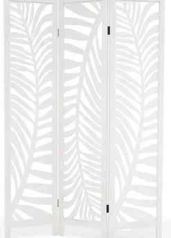 Paravent Interieur 121 x 170 cm, Motifs Feuille, Separateur de Pieces pour Chambre à Coucher, Balcon, Blanc