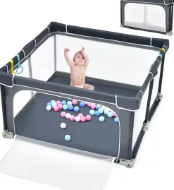 Parc Bébé 10 Mois à 6 Ans Parc Bebe en maille avec Balles et 4 Anneaux Centre activités de Parc Enfant Gris Foncé