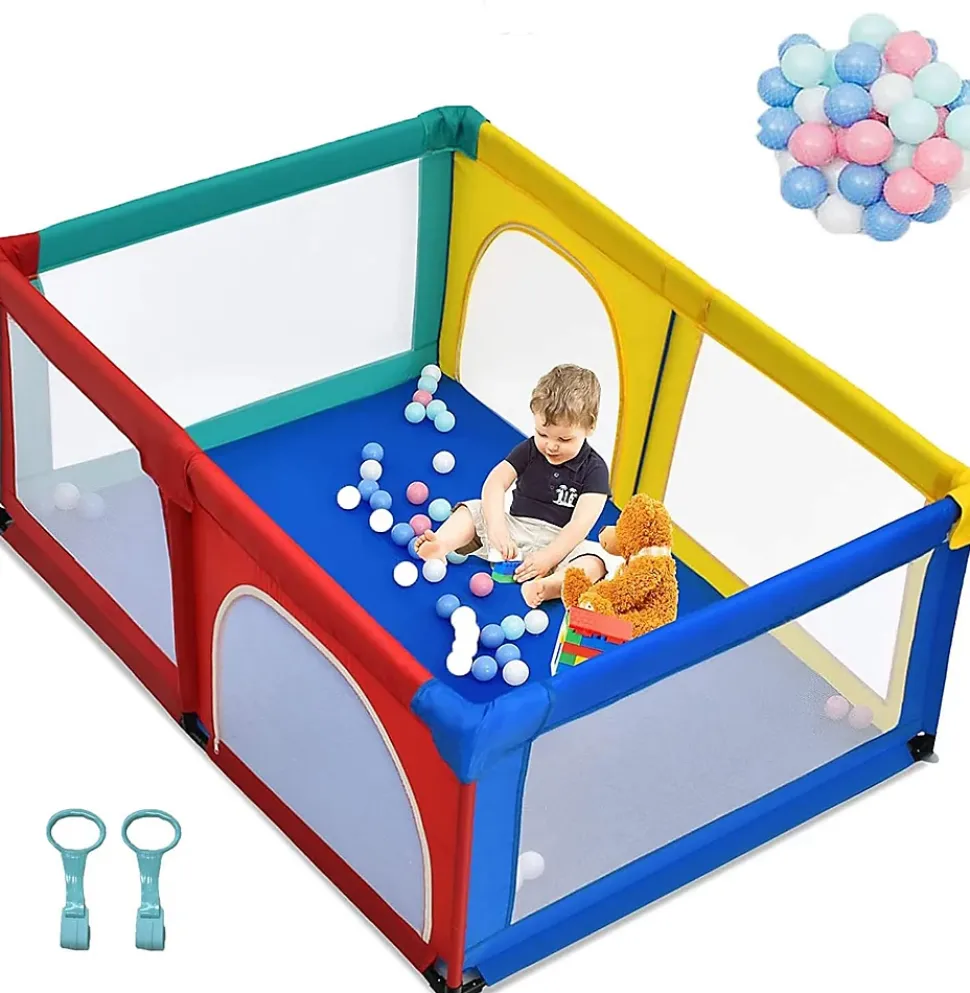 Parc Bébé 10 Mois à 6 Ans Parc Bebe en maille avec Balles et 4 Anneaux Centre activités de Parc Enfant Multicolore