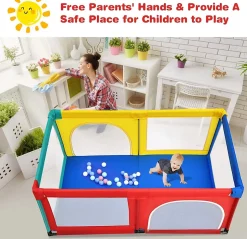 Parc Bébé 10 Mois à 6 Ans Parc Bebe en maille avec Balles et 4 Anneaux Centre activités de Parc Enfant Multicolore