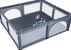 Parc Bébé 10 Mois à 6 Ans Parc Bebe en maille avec Balles et 4 Anneaux Centre activités de Parc Enfant Gris Fonce