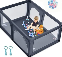 Parc Bébé 10 Mois à 6 Ans Parc Bebe en maille avec Balles et 4 Anneaux Centre activités de Parc Enfant Bleu