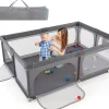 Parc Bébé avec 50 Boules Océaniques et Grande Porte à Fermeture Éclair, Sac Portable, Aire de Jeu 206 x 147 x 68,5CM, Gris