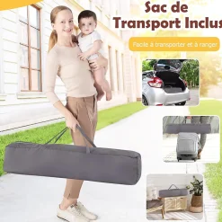 Parc Bébé avec 50 Boules Océaniques et Grande Porte à Fermeture Éclair, Sac Portable, Aire de Jeu 206 x 147 x 68,5CM, Gris