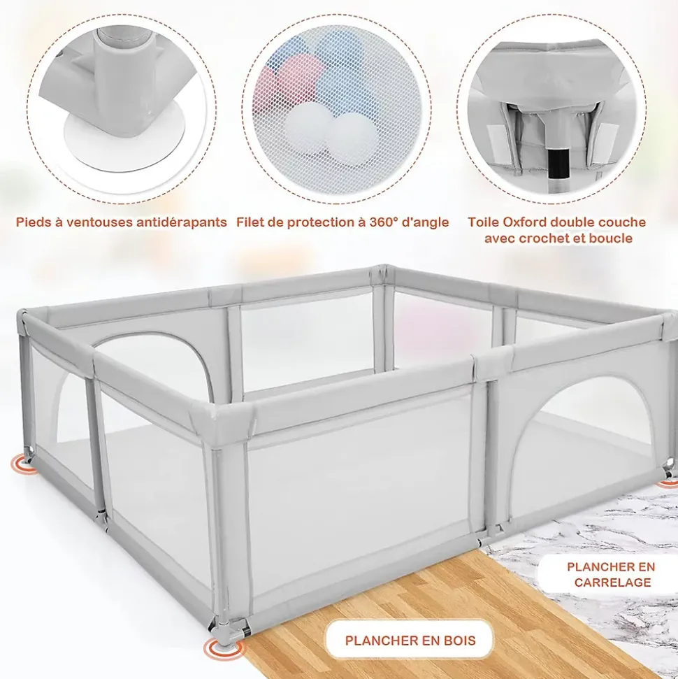 Parc Bebe Centre activites de Parc Enfants Parc Interieur Exterieur 2 Ouvertures de Porte Grille de Protection Stable Gris
