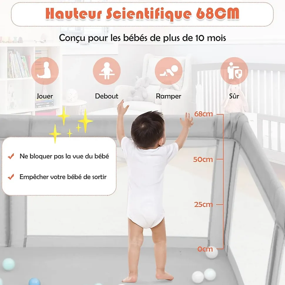 Parc Bebe Centre activites de Parc Enfants Parc Interieur Exterieur 2 Ouvertures de Porte Grille de Protection Stable Gris