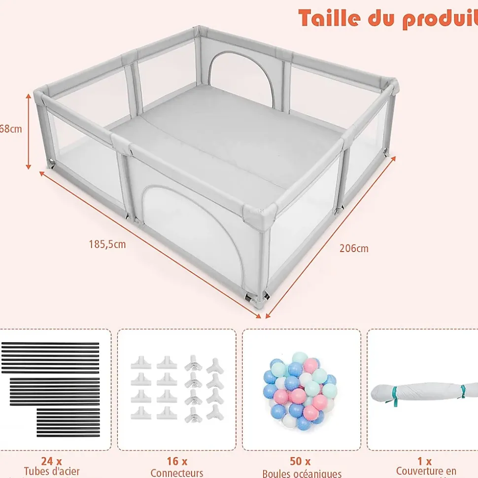 Parc Bebe Centre activites de Parc Enfants Parc Interieur Exterieur 2 Ouvertures de Porte Grille de Protection Stable Gris