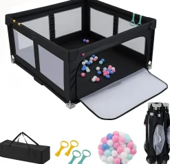 Parc Bebe Pliable avec 50 Balles Océaniques, 150 x 150 x 76,5 cm, Parc Enfant sans BPA pour Tout-petits, Filet Respirant, Gris