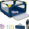 Parc Bebe Pliable 127x127cm, Parc Enfant Modulable avec 50 Balles Océaniques, 4 Poignées, Maille Respirante, Bleu