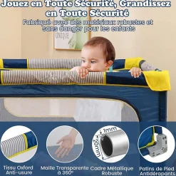 Parc Bebe Pliable 127x127cm, Parc Enfant Modulable avec 50 Balles Océaniques, 4 Poignées, Maille Respirante, Bleu
