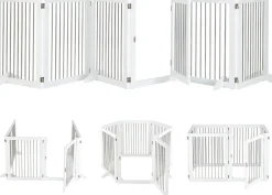 Parc Pliable pour Animaux de Compagnie, Enclos pour Chien avec 6 Panneaux en Bois et en Tube d'Acier Inoxydable