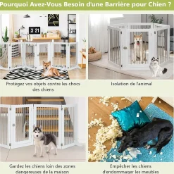 Parc Pliable pour Animaux de Compagnie, Enclos pour Chien avec 6 Panneaux en Bois et en Tube d'Acier Inoxydable