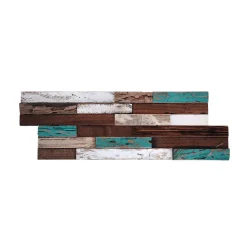 Parement bois de bateau recyclé 0,98 m2 brun et turquoise