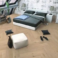 Parquet Bâton Rompu Chêne contrecollé verni brossé Rustique Invisible Cambridge 125x15X600mm - 4mm de couche d'usure