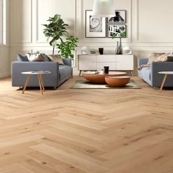 Parquet contrecollé clipsable Padillac bâtons rompus en chêne français verni naturel