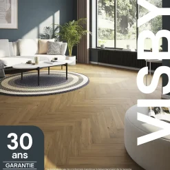 Parquet contrecollé clipsable Visby bâtons rompus en chêne huilé blond
