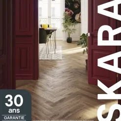 Parquet contrecollé clipsable Skara bâtons rompus en chêne huilé brun rustique