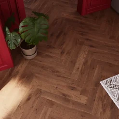 Parquet massif à coller Skara bâtons rompus en chêne verni brun