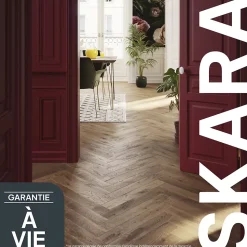 Parquet massif à coller Skara bâtons rompus en chêne verni brun