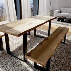 Plateau banc Chêne Pré-huilé Bords Naturels, L.200 cm x l.35 cm, Ep. 40 mm