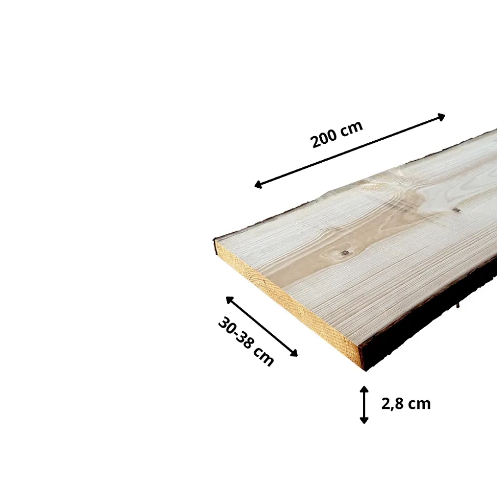 Plateau de table Sapin massif bords naturels flacheux L.200 x l.30-38 cm, Ep.28 mm