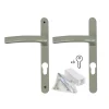 Poignée alu carré cylindre argent pour porte fenêtre bois
