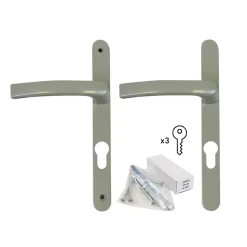 Poignée alu carré cylindre argent pour porte fenêtre bois
