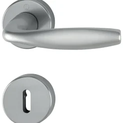 Poignée de porte sur rosace ronde - New York - Hoppe - inox mat - Clé L