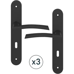 Poignée sur plaque avec serrure, noir mat, L.128 mm x l.40 mm, entraxe 195 mm, GoodHome Hirel vendue par 3 pièces