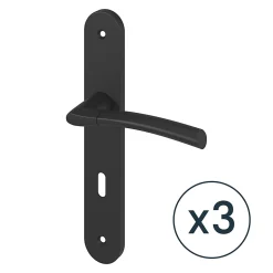 Poignée sur plaque avec serrure, noir mat, L.128 mm x l.40 mm, entraxe 195 mm, GoodHome Hirel vendue par 3 pièces