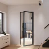 Porte complète Intérieure en verre avec cadre Schulte - Serrure- 71x197 - Noir - Transparent - 3 Vitrages - droit