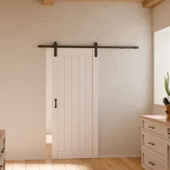 Porte coulissante complète Schulte bois - 90x215cm - blanc - système ouvert noir