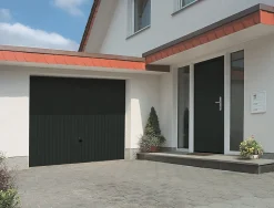 Porte de garage basculante acier gris RAL 7016 - l.237,5 x h.200 cm - manuelle (pré-montée)