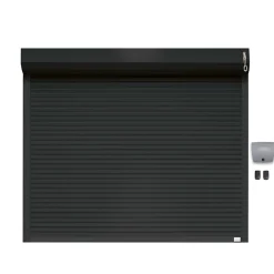 Porte de garage motorisée enroulable aluminium Ambre gris H.200 x L.253,2 cm avec hublots Protecta