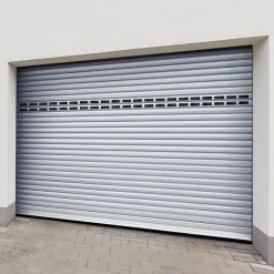 Porte de garage motorisée enroulable aluminium Ambre Blanc H.200 x L.300 cm avec hublots Protecta