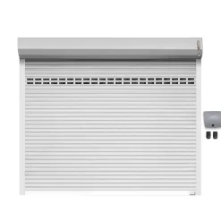 Porte de garage motorisée enroulable aluminium Ambre Blanc H.200 x L.250 cm avec hublots Protecta