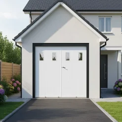 Porte de garage pliante PVC, blanc, L.240 x h.200 cm