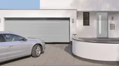 Porte de garage sectionnelle acier EcoStar blanc aluminium RAL 9006 - l.237,5 x h.200 cm - motorisée