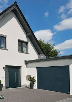 Porte de garage sectionnelle acier EcoStar WoodGrain gris anthracite RAL 7016 - l.237,5 x h.200 cm - motorisée