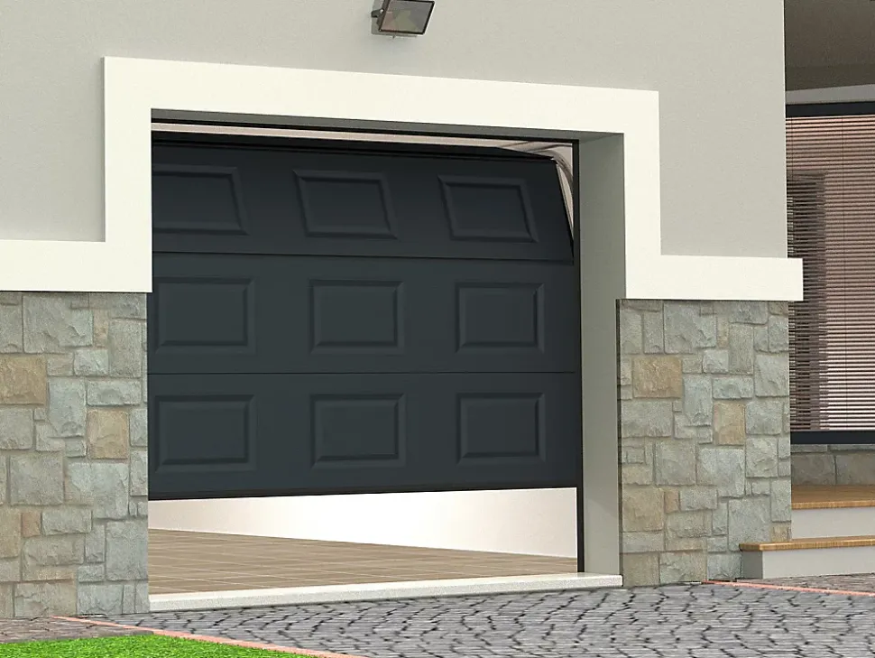 Porte de garage sectionnelle à cassette anthracite motorisée L254 x H218 cm - CAOPAS